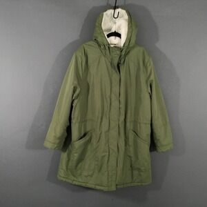 Old Navy Parka Coat Womens 3X Green Hooded Plush Lined Zip Pockets Warm Long